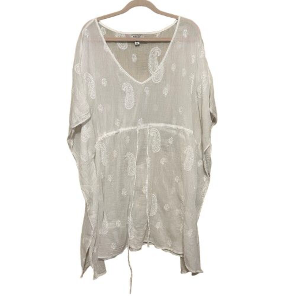 Old Navy Swim Cover-up Tunic Women 2X White Semi-sheer Paisley Print Boho Beachy